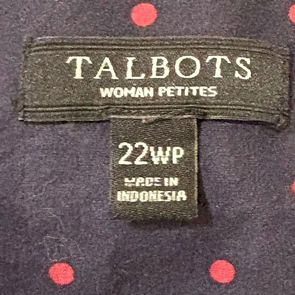 Talbots 22 WP Navy Shirt with Red Polka Dots - Picture 2 of 5